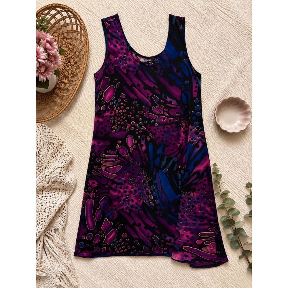 Jostar USA Purple Blue Abstract Sleeveless Swing Dress Size 3X Made in USA